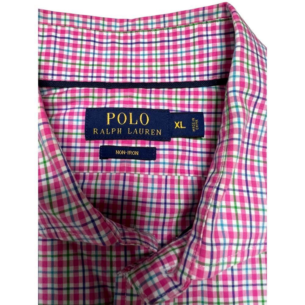 POLO Ralph Lauren Menβs Non-Iron Pink Plaid Long Sleeve Button Up Shirt - XL - Picture 3 of 7